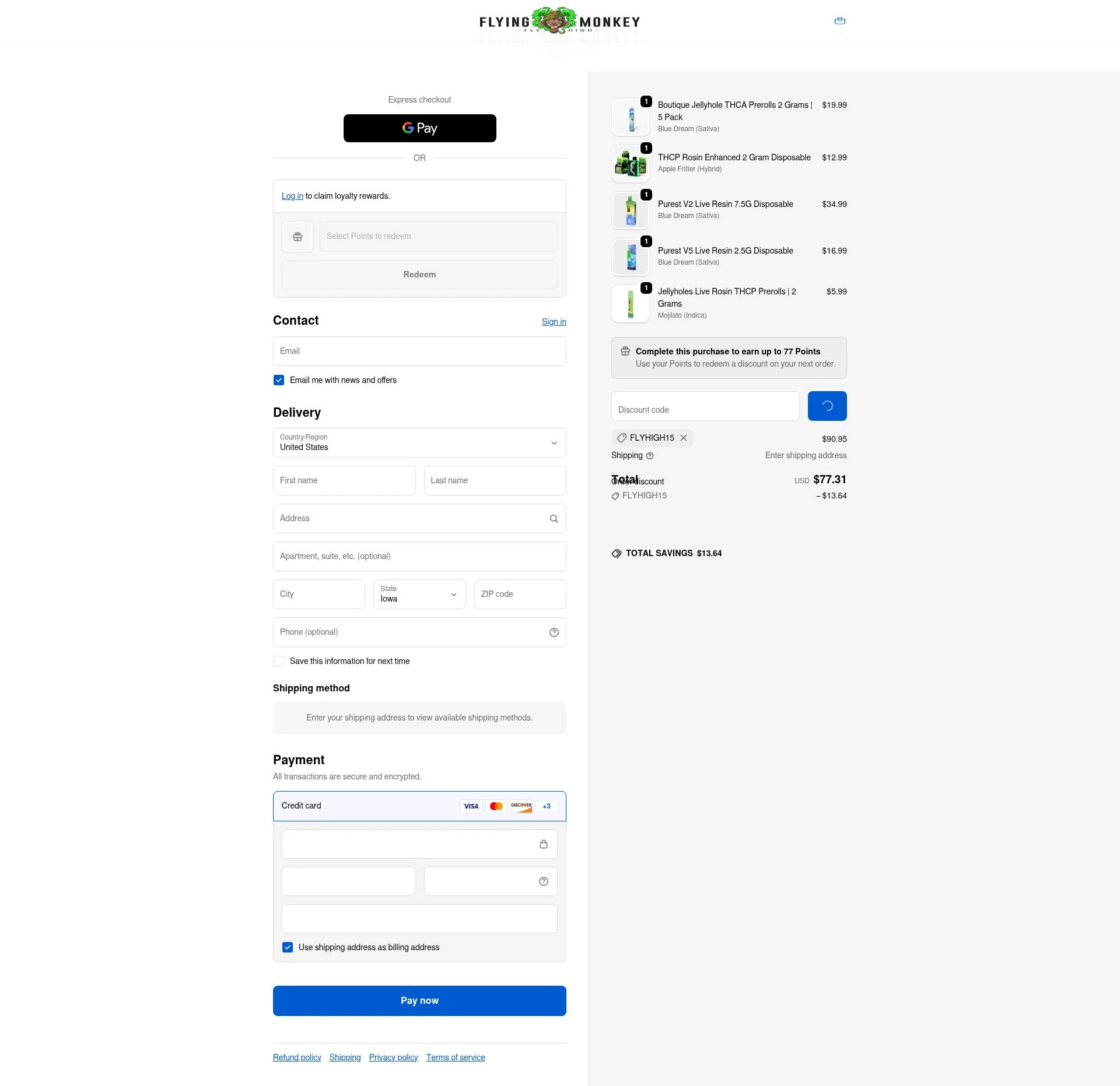 Flying Monkey US checkout page showing Flying Monkey US promo code box | Screenshot taken by SimplyCodes community member on Feb 13, 2026