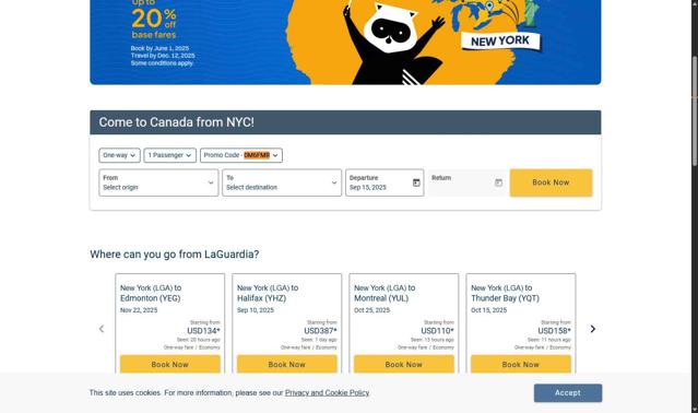 Porter Airlines checkout page showing Porter Airlines promo code box | Screenshot taken by SimplyCodes community member on Sep 8, 2025