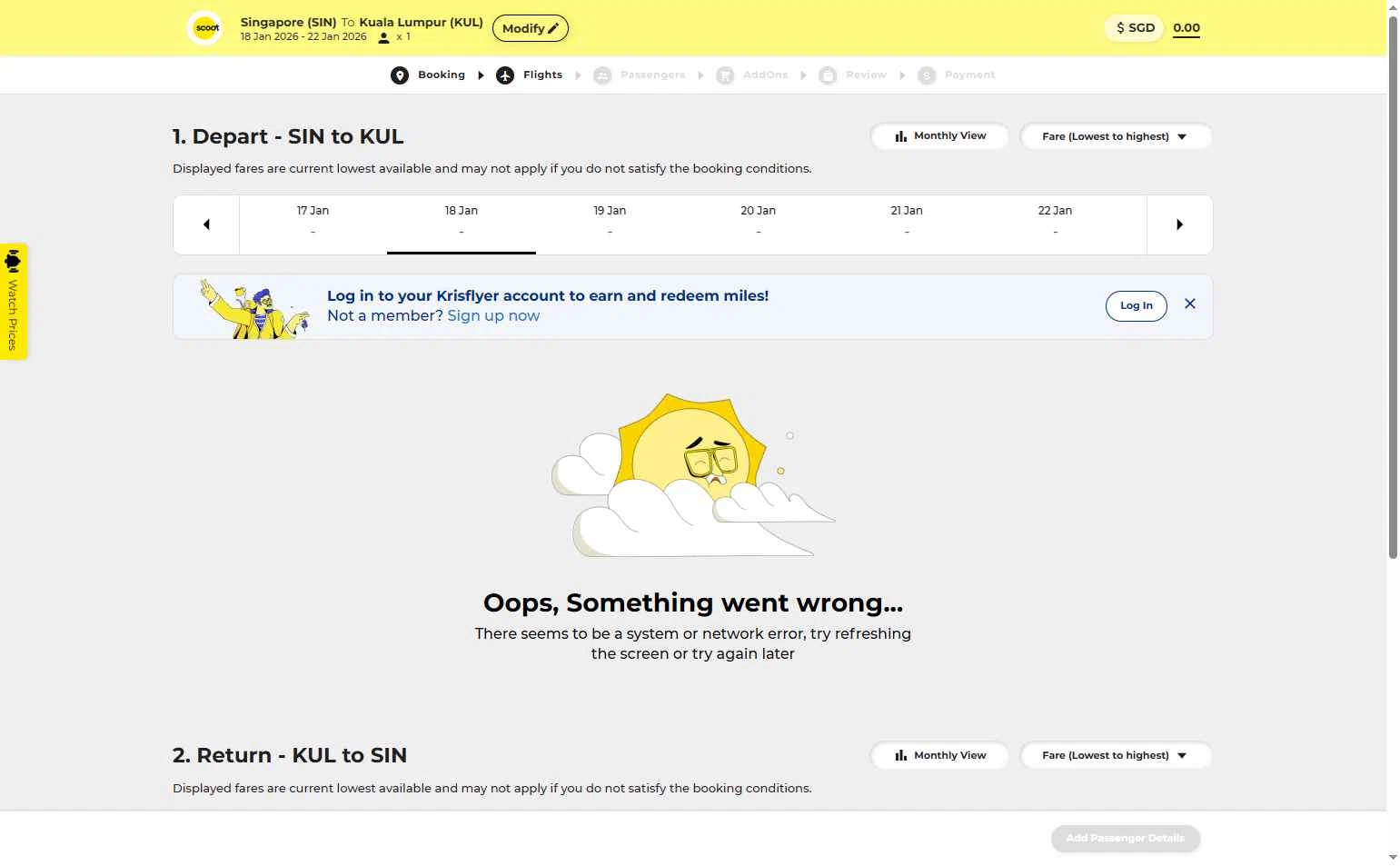Scoot checkout page showing Scoot promo code box | Screenshot taken by SimplyCodes community member on Jan 9, 2026