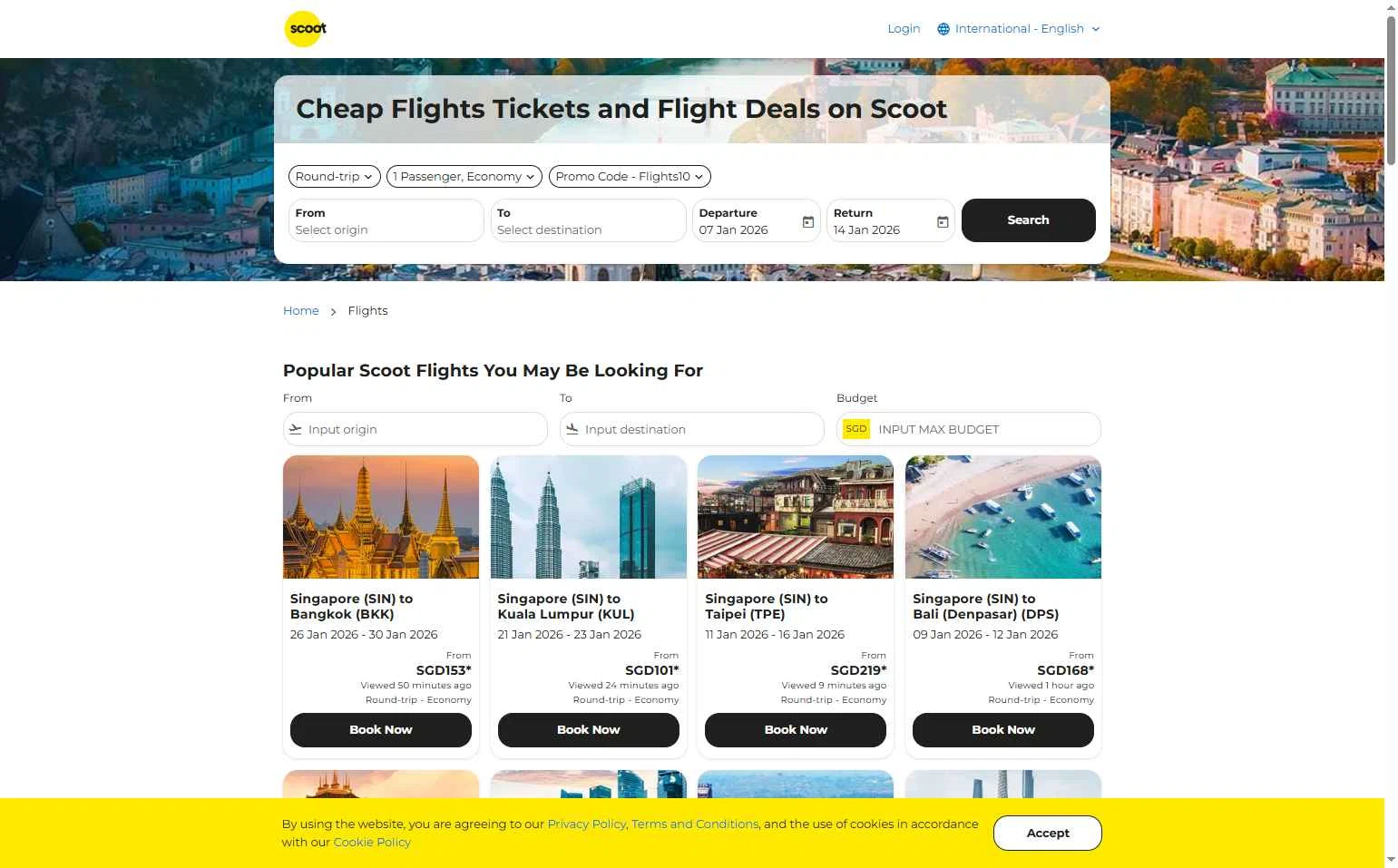 Scoot checkout page showing Scoot promo code box | Screenshot taken by SimplyCodes community member on Dec 31, 2025