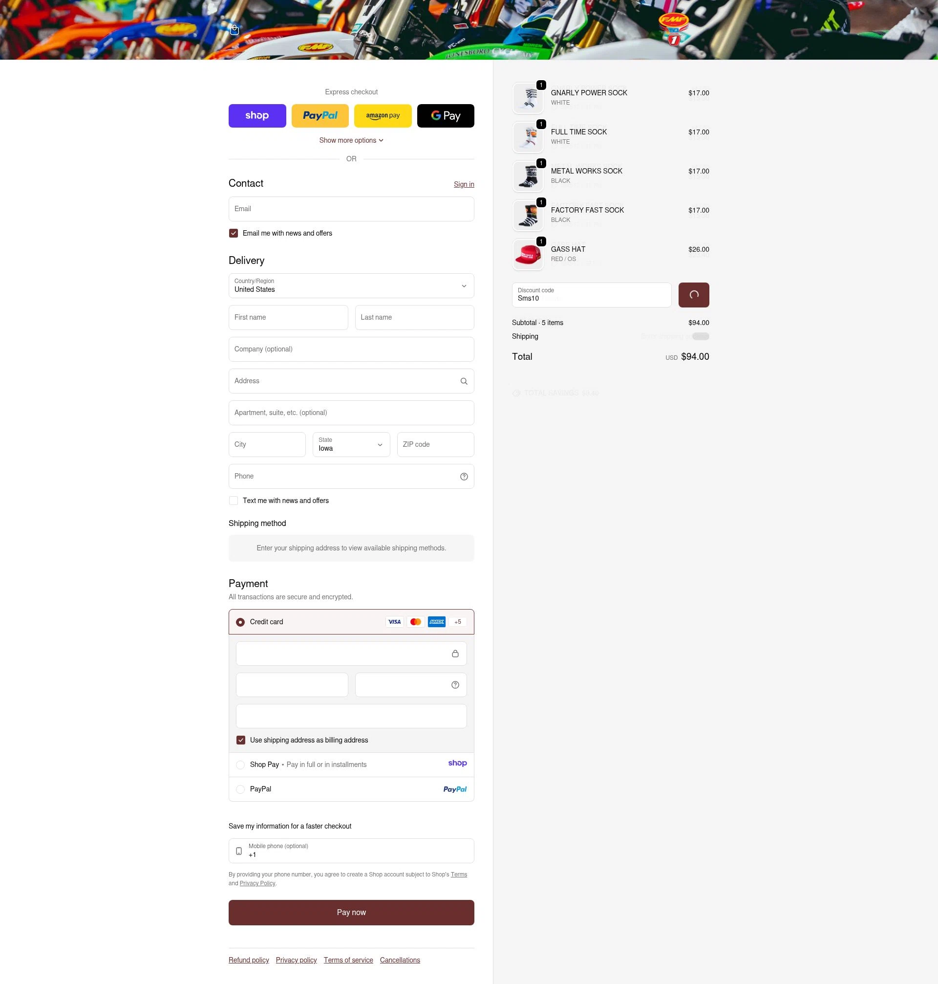 FMF checkout page showing FMF discount code box | Screenshot taken by SimplyCodes community member on Jan 14, 2026