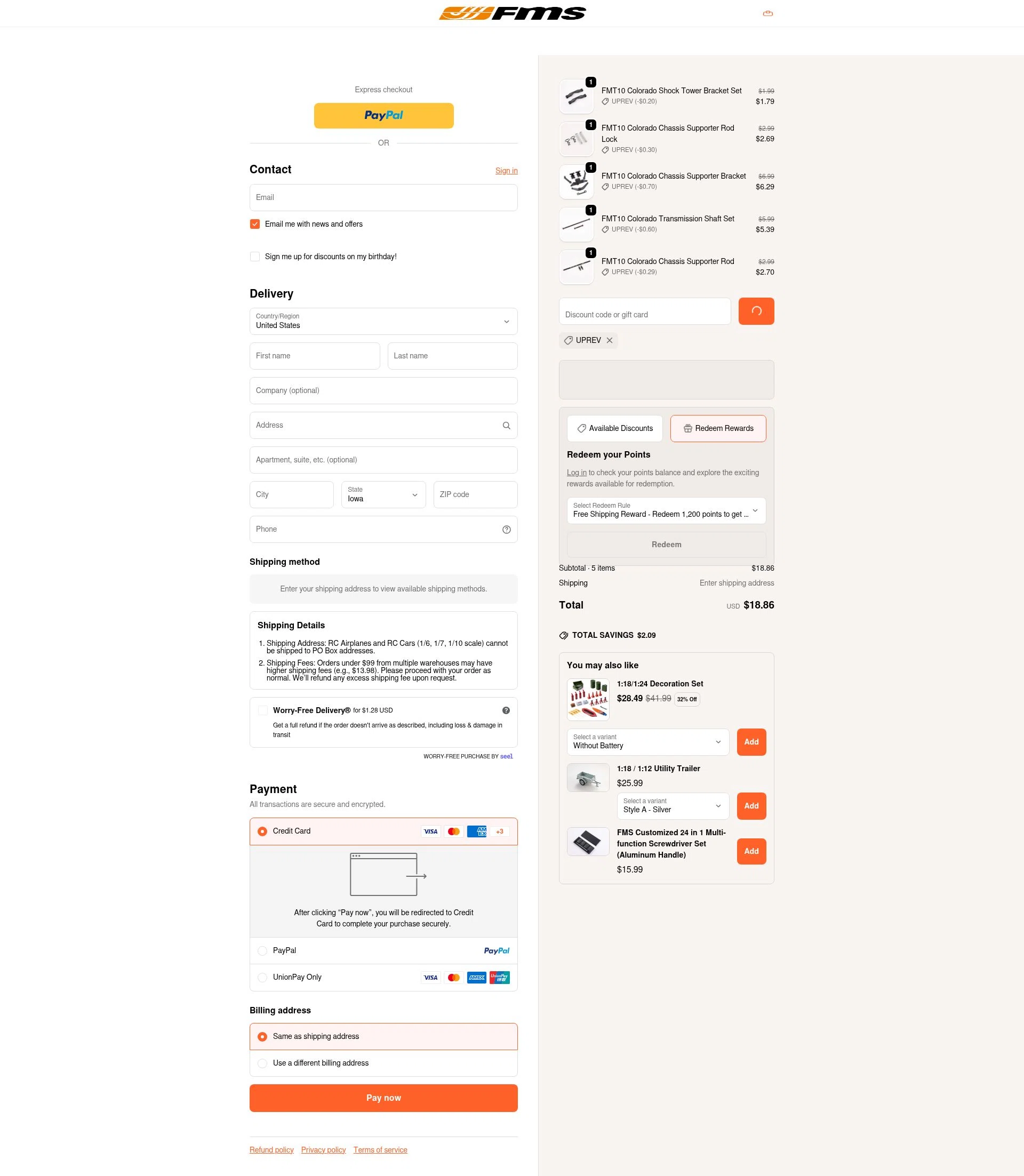 FMS checkout page showing FMS discount code box | Screenshot taken by SimplyCodes community member on Jan 8, 2026