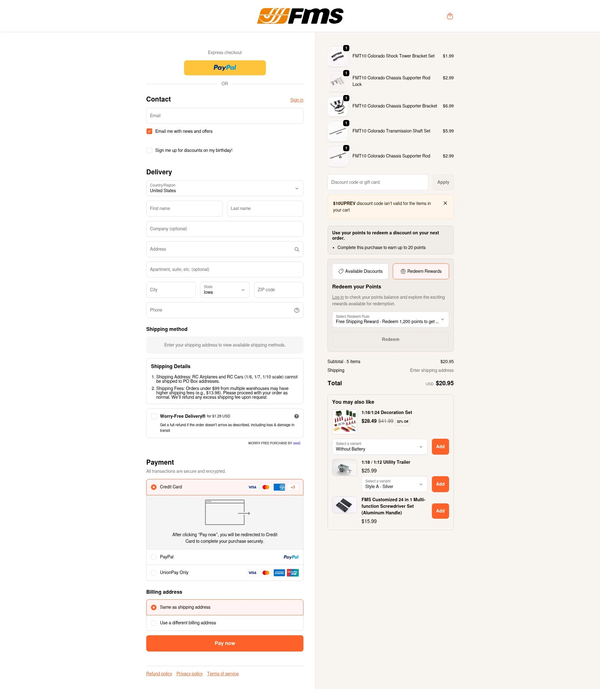 FMS checkout page showing FMS discount code box | Screenshot taken by SimplyCodes community member on Jan 8, 2026