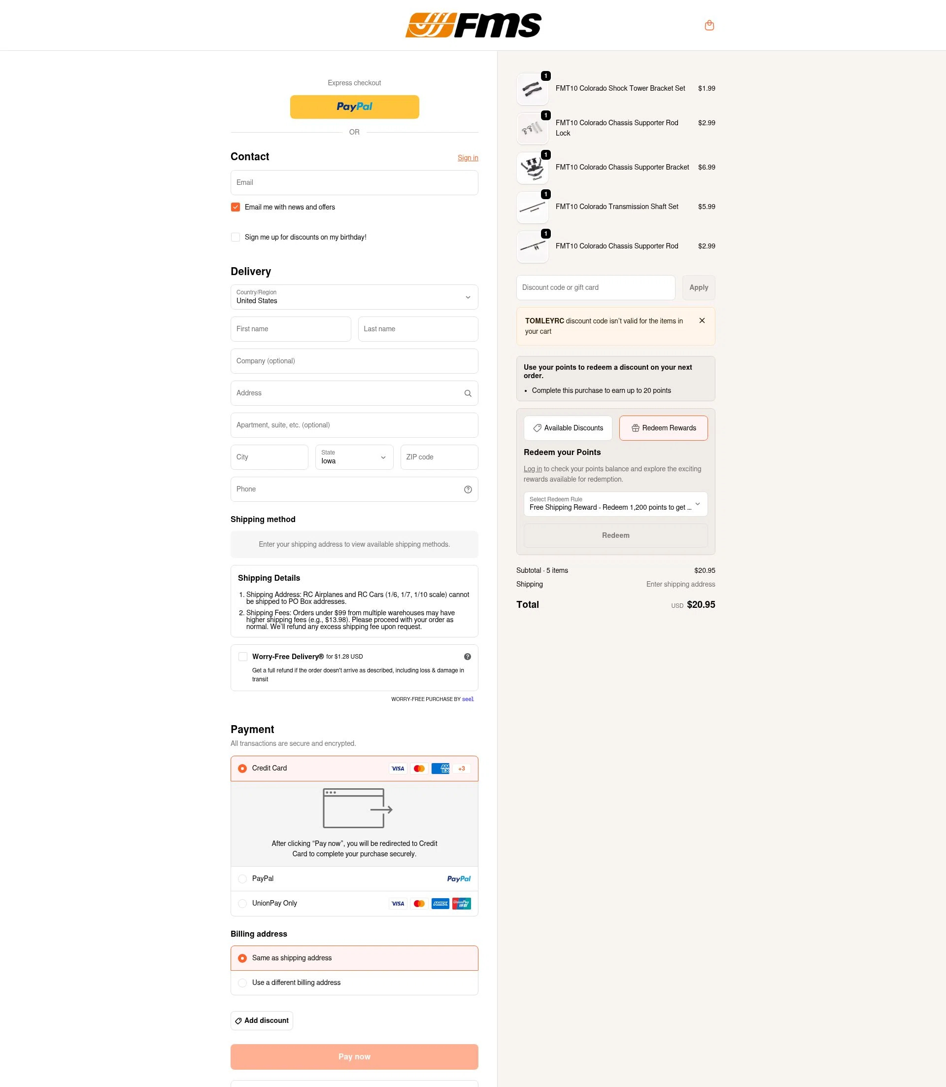 FMS checkout page showing FMS discount code box | Screenshot taken by SimplyCodes community member on Jan 8, 2026