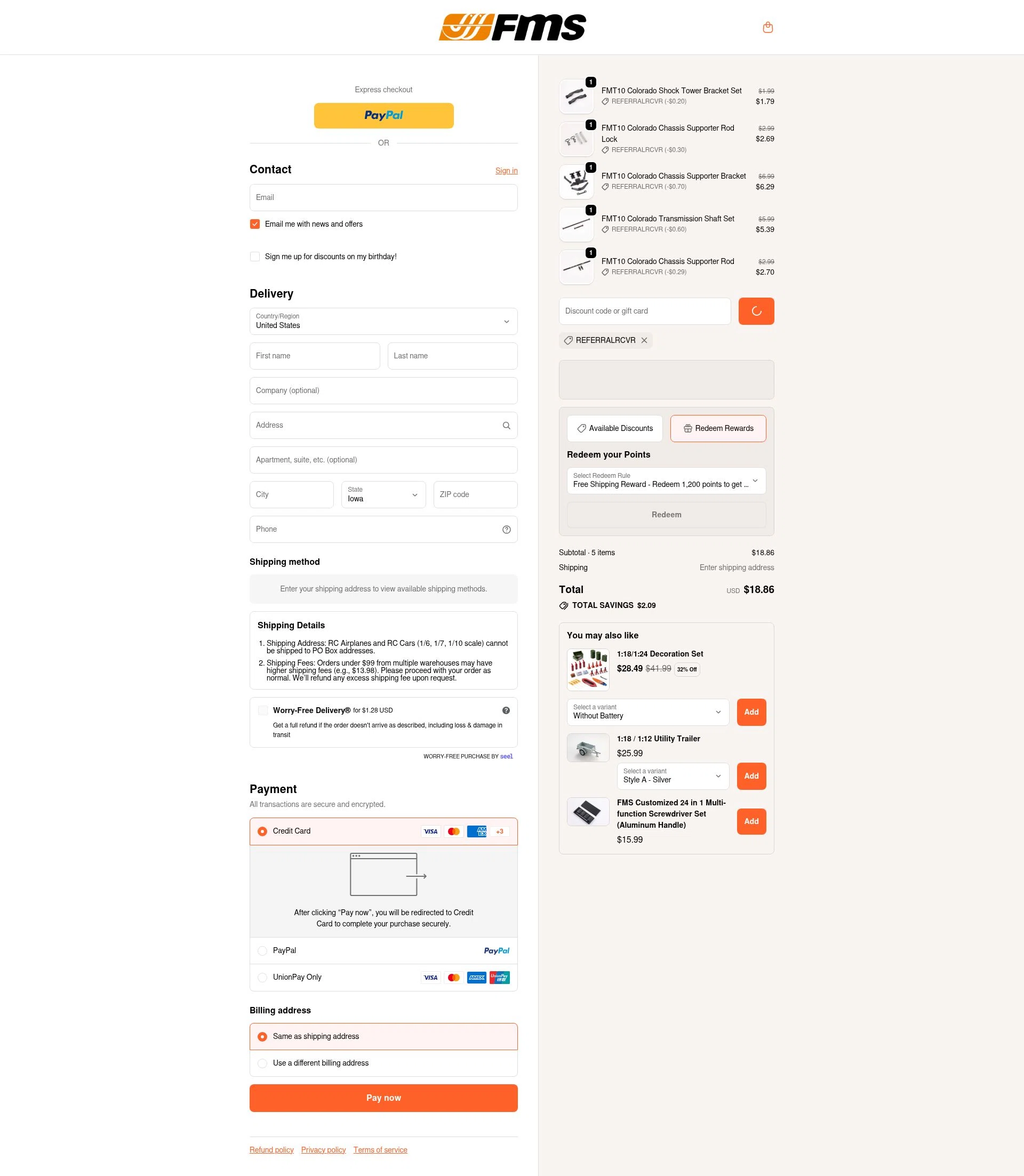 FMS checkout page showing FMS discount code box | Screenshot taken by SimplyCodes community member on Jan 8, 2026