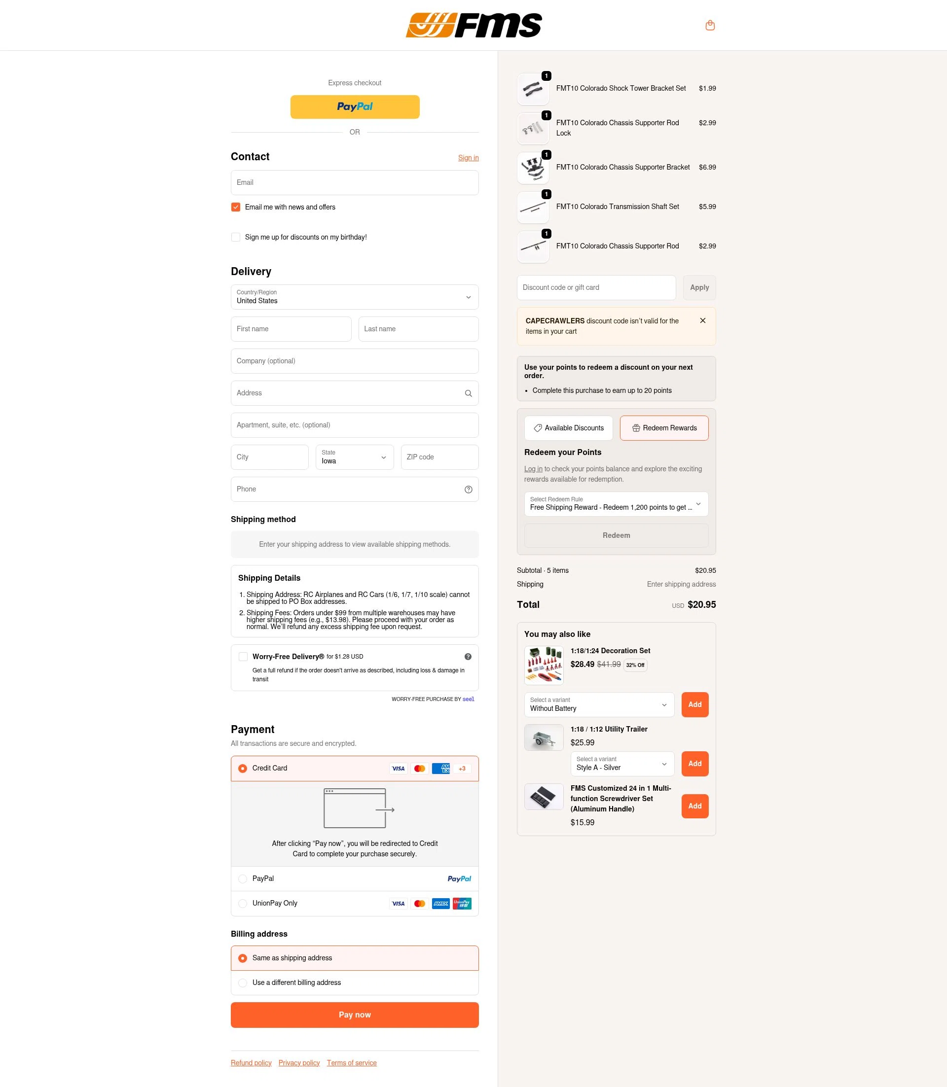 FMS checkout page showing FMS discount code box | Screenshot taken by SimplyCodes community member on Jan 8, 2026