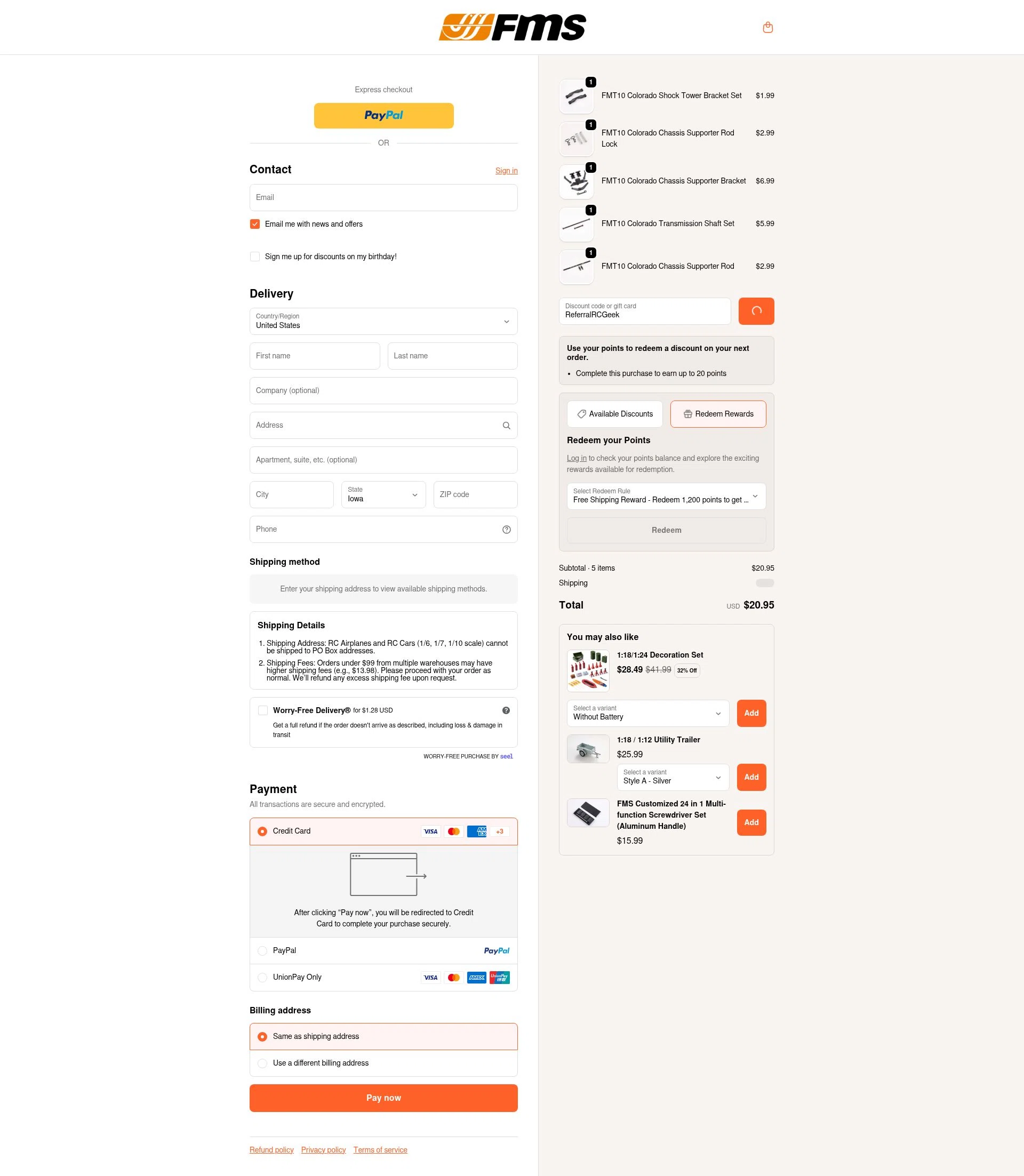 FMS checkout page showing FMS discount code box | Screenshot taken by SimplyCodes community member on Jan 8, 2026