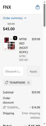 TEAMFNX40 coupon verification screenshot