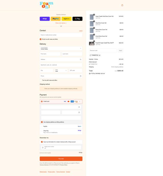 FoamOh checkout page showing FoamOh discount code box | Screenshot taken by SimplyCodes community member on Sep 7, 2025