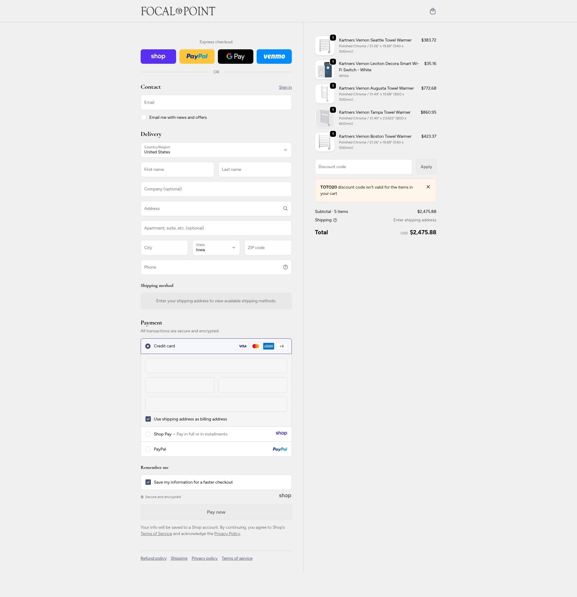 Focal Point checkout page showing Focal Point discount code box | Screenshot taken by SimplyCodes community member on Dec 24, 2025