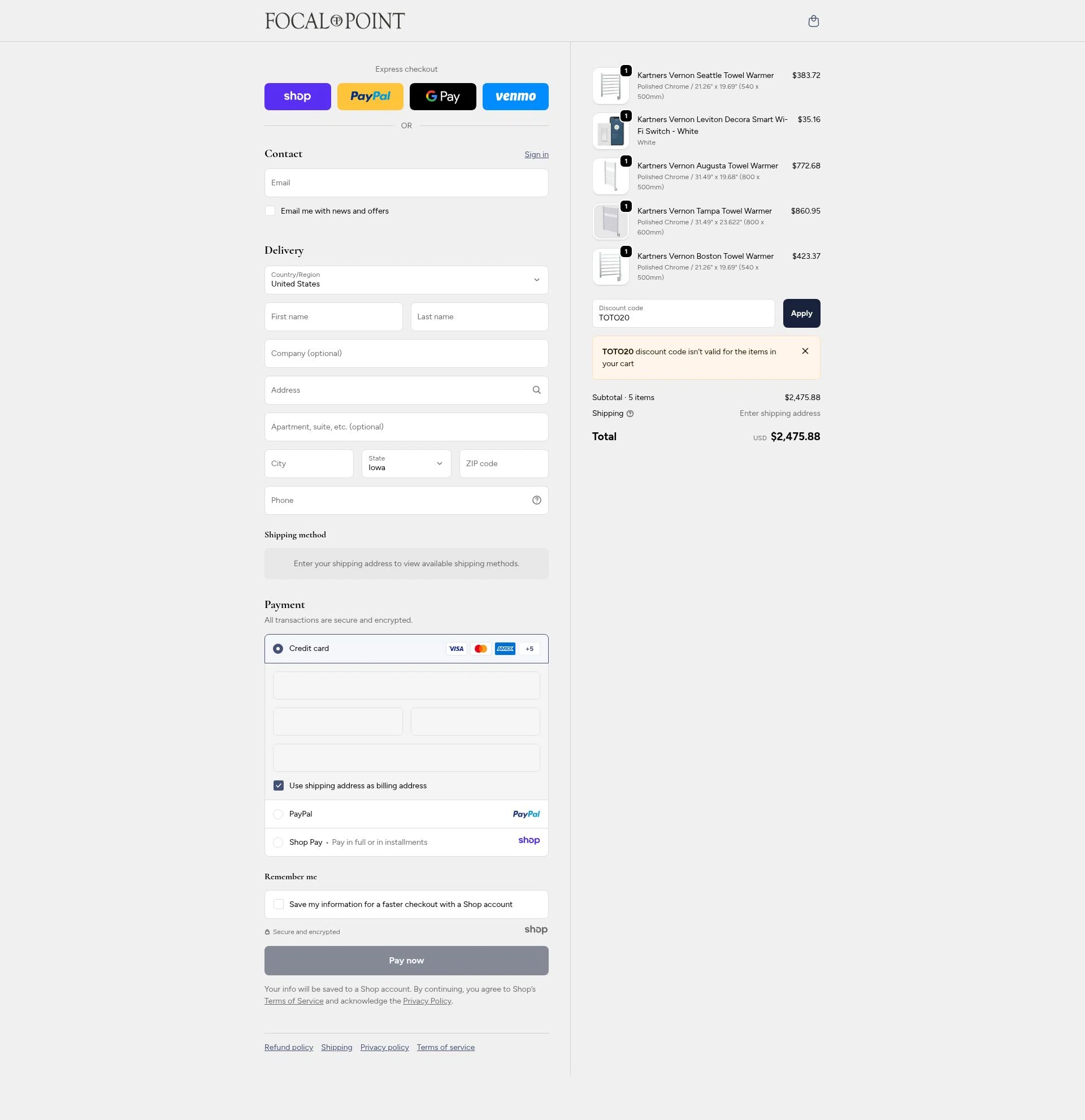 Focal Point checkout page showing Focal Point discount code box | Screenshot taken by SimplyCodes community member on Dec 5, 2025