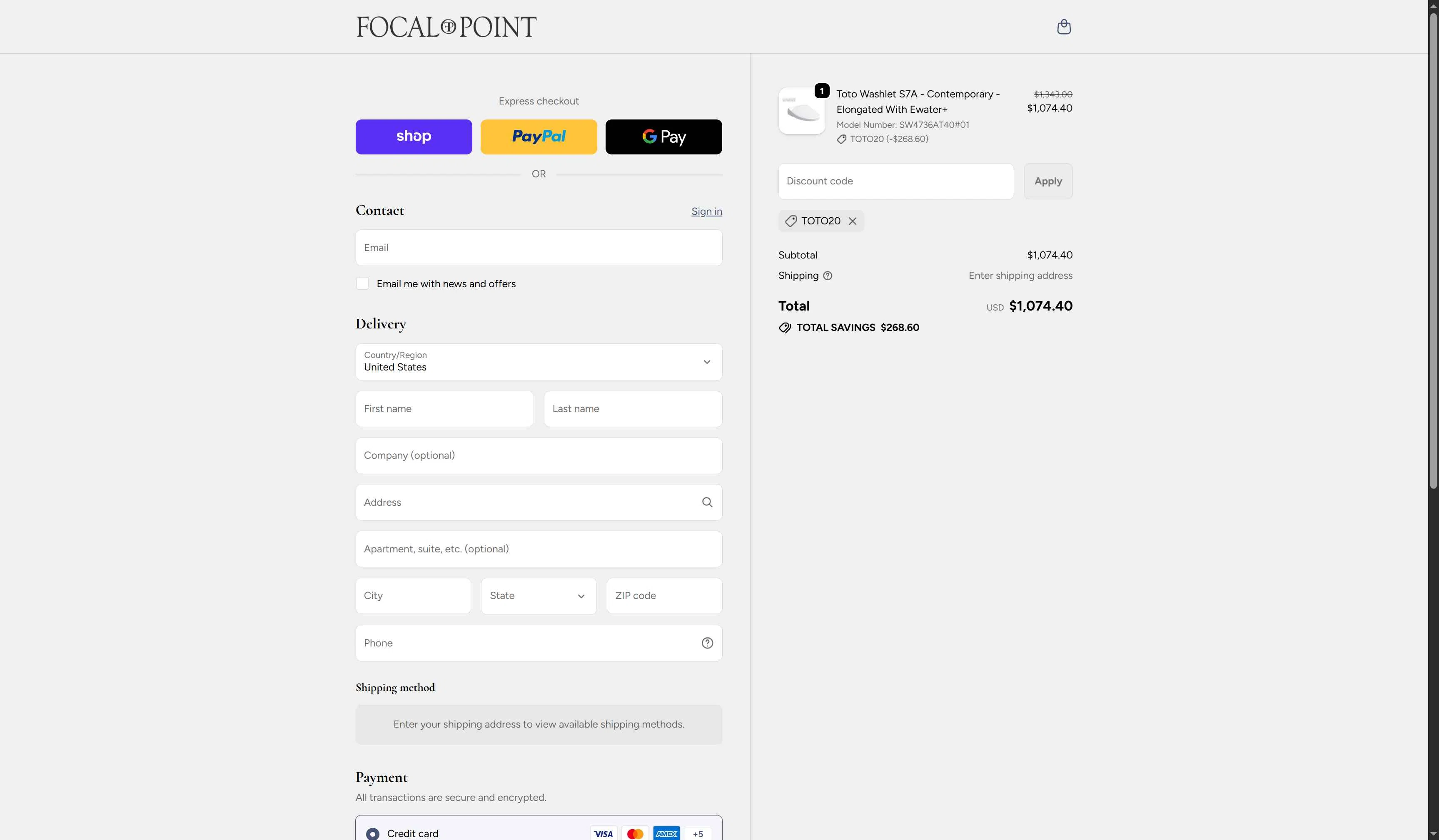 Focal Point checkout page showing Focal Point discount code box | Screenshot taken by SimplyCodes community member on Dec 20, 2025
