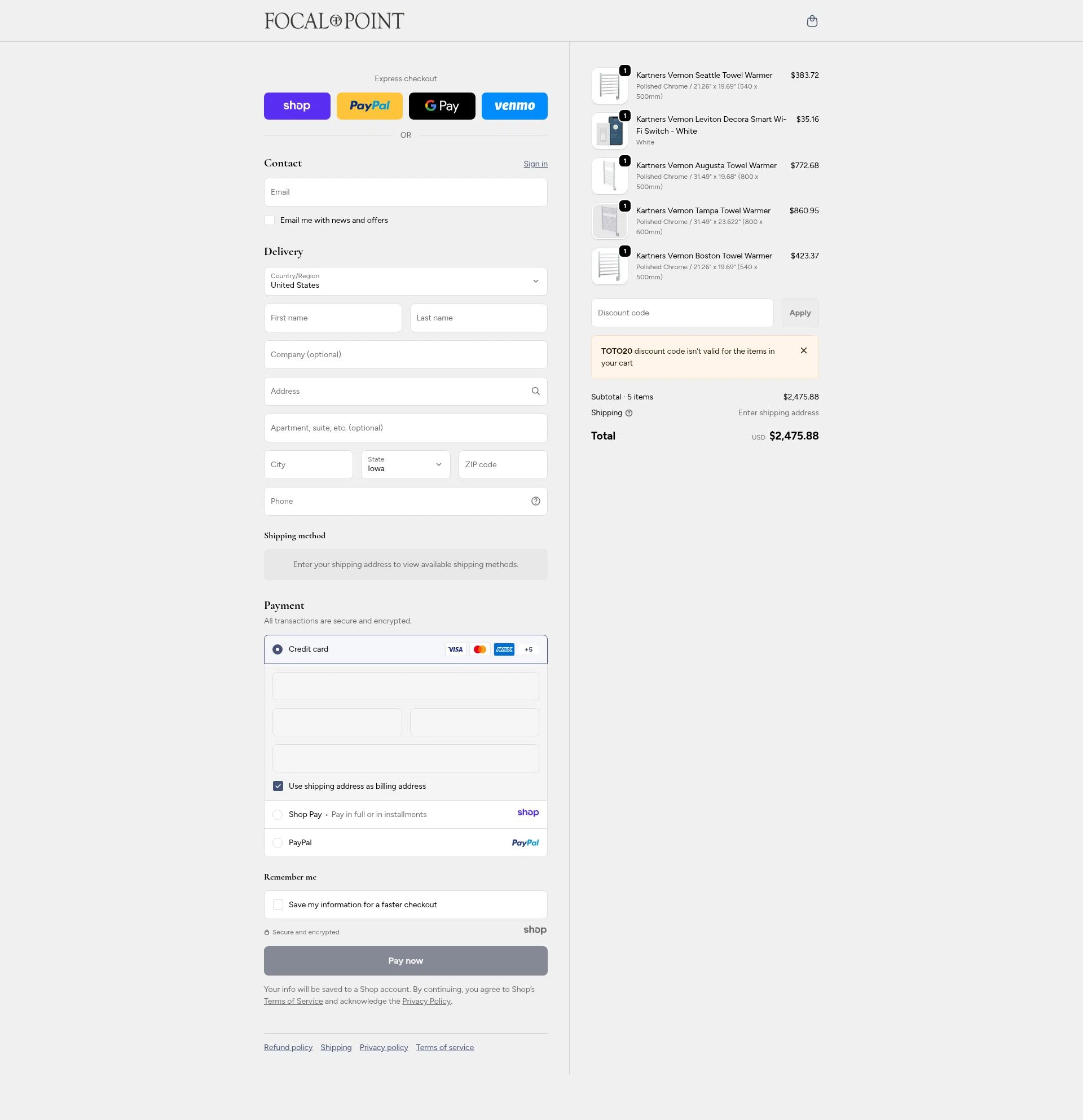 Focal Point checkout page showing Focal Point discount code box | Screenshot taken by SimplyCodes community member on Dec 29, 2025