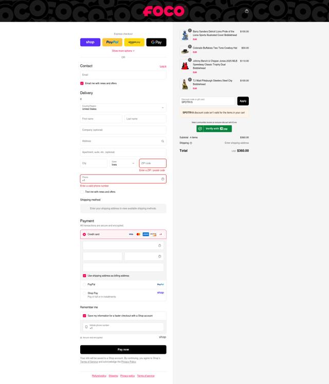 Foco checkout page showing Foco discount code box | Screenshot taken by SimplyCodes community member on Sep 4, 2025