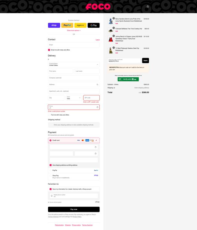 Foco checkout page showing Foco discount code box | Screenshot taken by SimplyCodes community member on Sep 4, 2025
