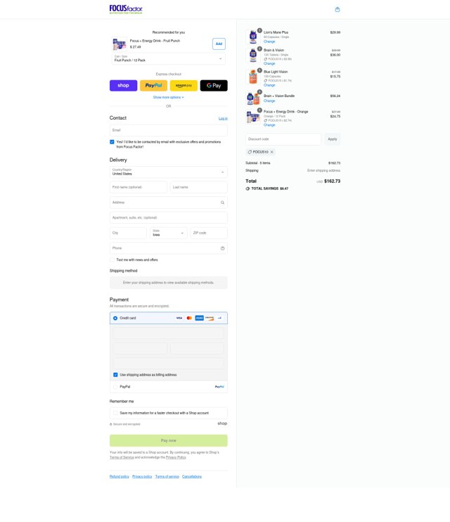 Focus Factor checkout page showing Focus Factor promo code box | Screenshot taken by SimplyCodes community member on Sep 5, 2025