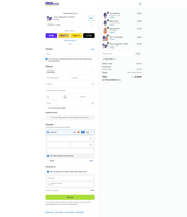 Focus Factor checkout page showing Focus Factor promo code box | Screenshot taken by SimplyCodes community member on Sep 5, 2025