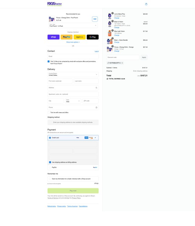 Focus Factor checkout page showing Focus Factor promo code box | Screenshot taken by SimplyCodes community member on Sep 5, 2025