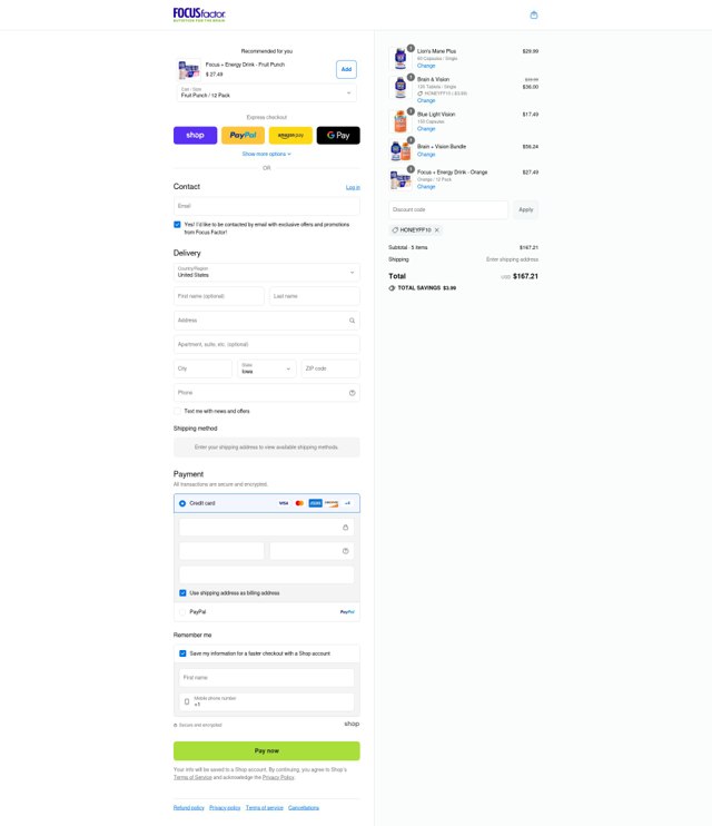 Focus Factor checkout page showing Focus Factor promo code box | Screenshot taken by SimplyCodes community member on Sep 5, 2025