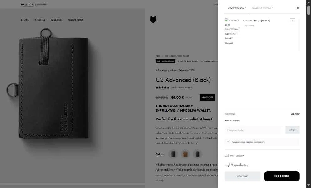 FOCX Wallet checkout page showing FOCX Wallet promo code box | Screenshot taken by SimplyCodes community member on Nov 16, 2025