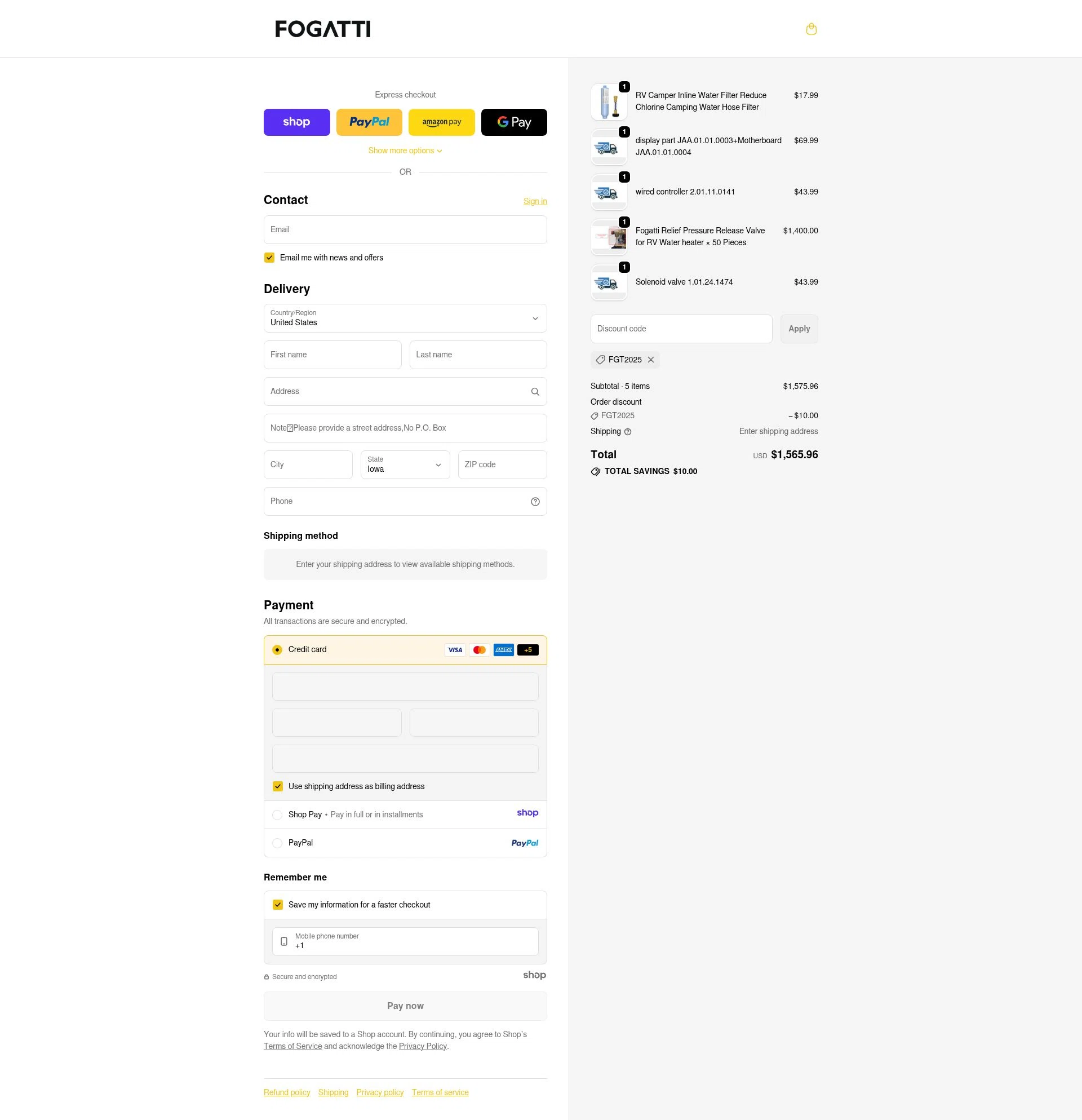 Fogatti Living checkout page showing Fogatti Living promo code box | Screenshot taken by SimplyCodes community member on Jan 8, 2026