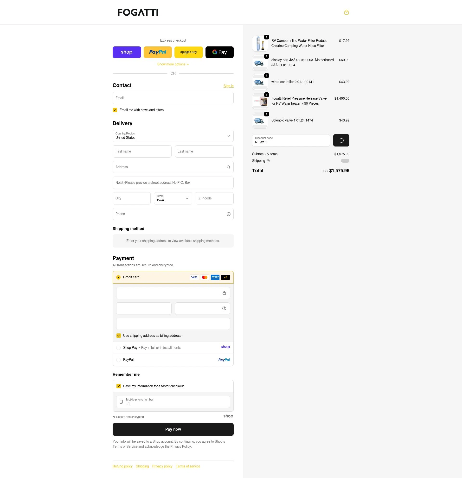 Fogatti Living checkout page showing Fogatti Living promo code box | Screenshot taken by SimplyCodes community member on Jan 8, 2026