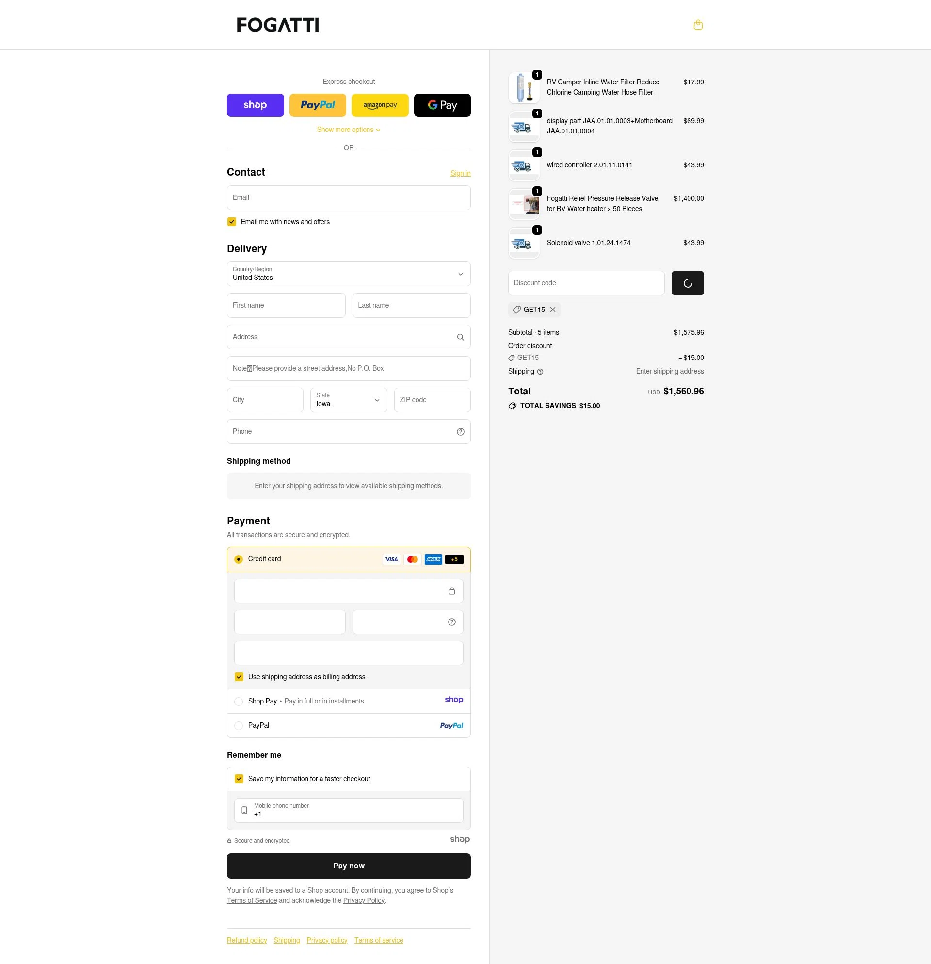 Fogatti Living checkout page showing Fogatti Living promo code box | Screenshot taken by SimplyCodes community member on Jan 3, 2026
