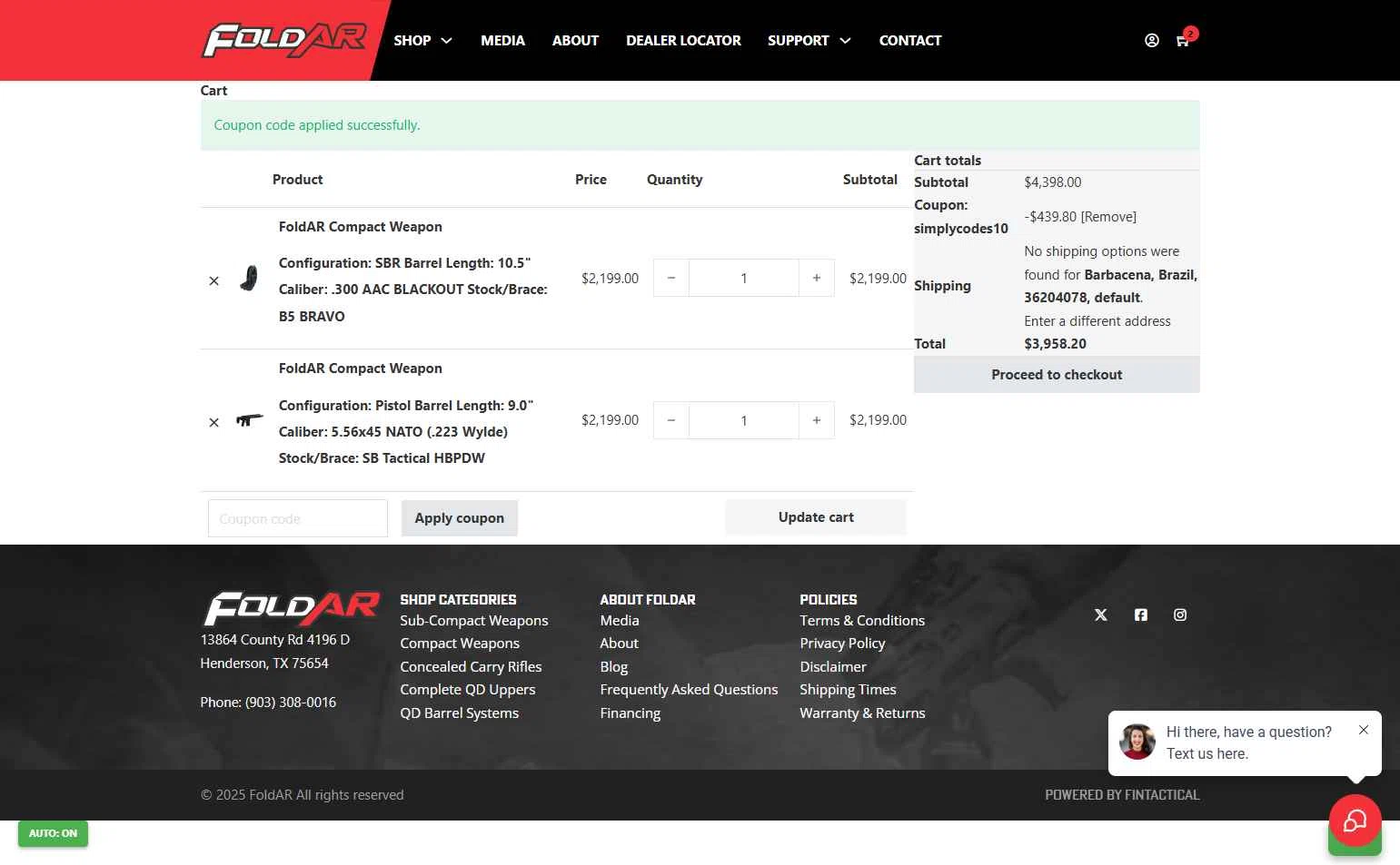 FoldAR checkout page showing FoldAR promo code box | Screenshot taken by SimplyCodes community member on Sep 8, 2025