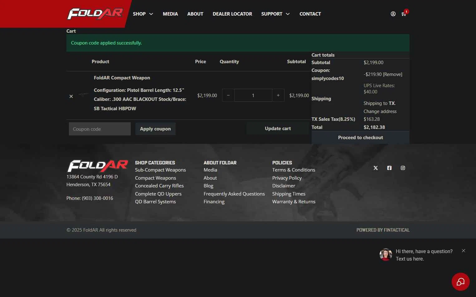 FoldAR checkout page showing FoldAR promo code box | Screenshot taken by SimplyCodes community member on Aug 10, 2025