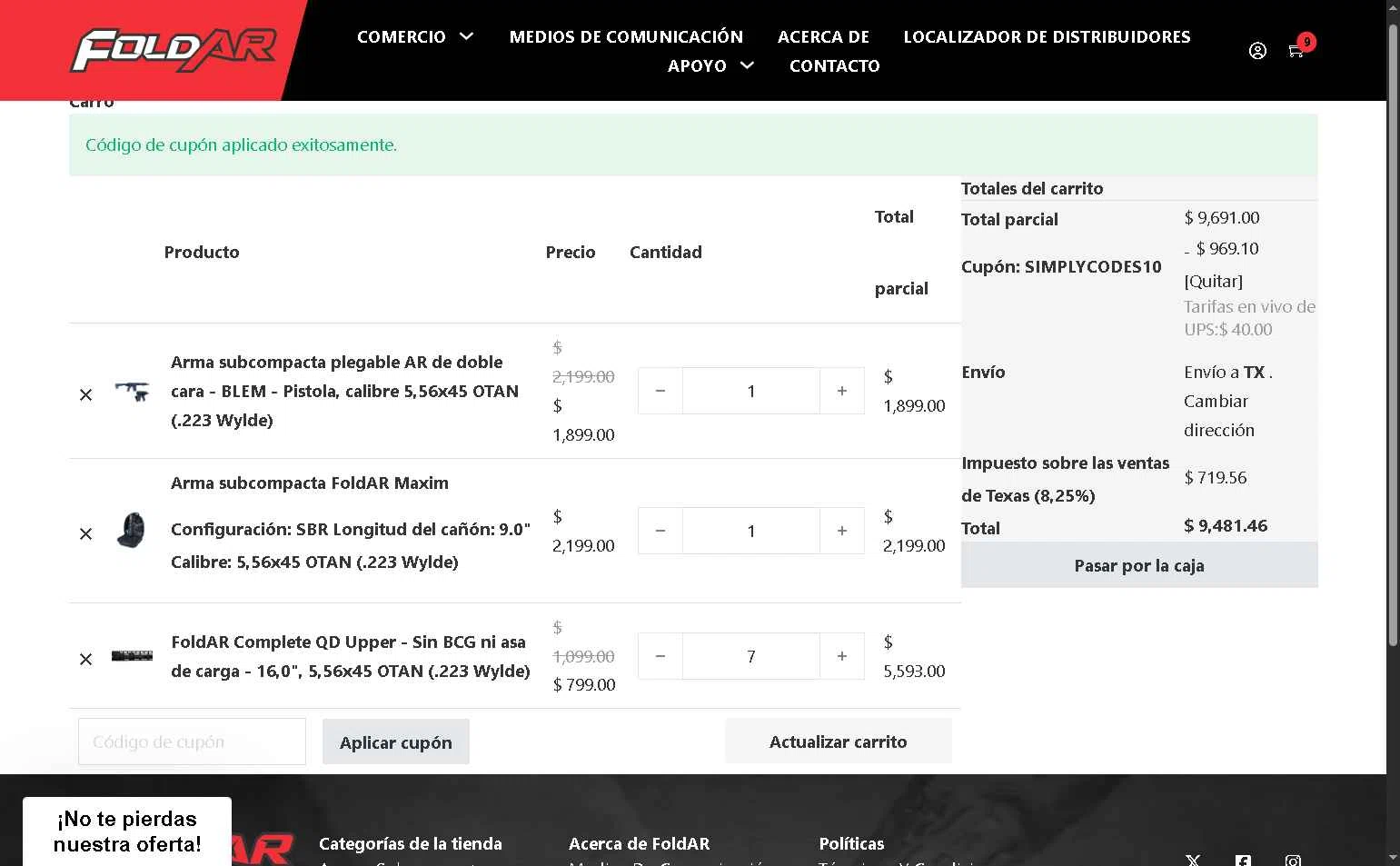 FoldAR checkout page showing FoldAR promo code box | Screenshot taken by SimplyCodes community member on Jul 12, 2025
