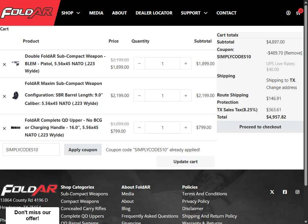 FoldAR checkout page showing FoldAR promo code box | Screenshot taken by SimplyCodes community member on Jul 12, 2025