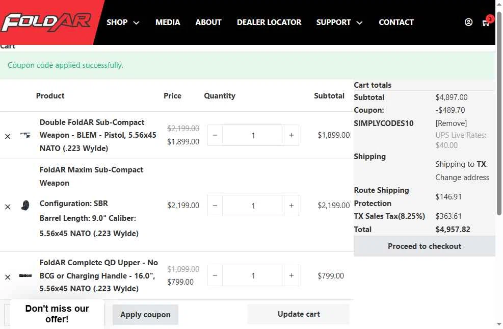 FoldAR checkout page showing FoldAR promo code box | Screenshot taken by SimplyCodes community member on Jul 12, 2025