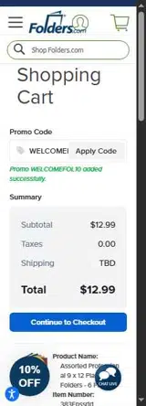 WELCOMEFOL10 coupon verification screenshot