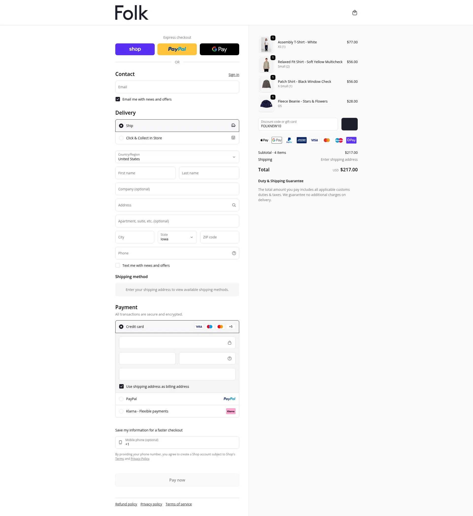 Folk Clothing checkout page showing Folk Clothing discount code box | Screenshot taken by SimplyCodes community member on Feb 2, 2026