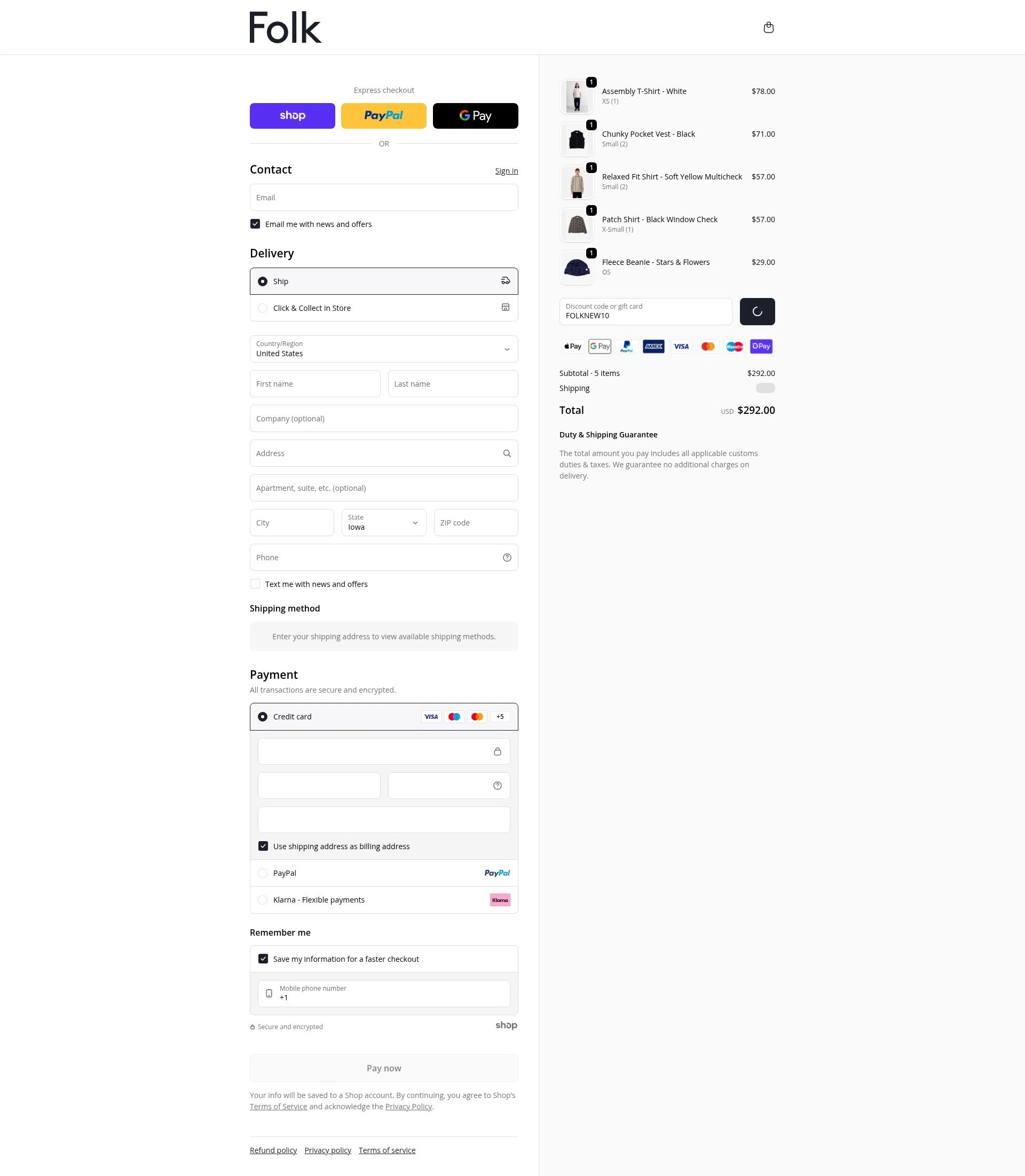Folk Clothing checkout page showing Folk Clothing discount code box | Screenshot taken by SimplyCodes community member on Jan 29, 2026
