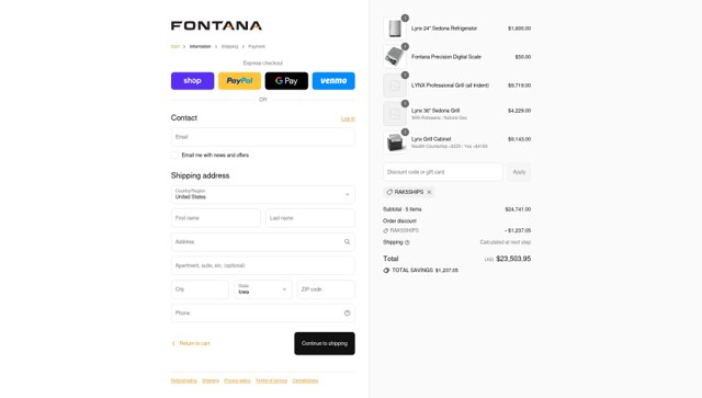 Fontana Forni USA checkout page showing Fontana Forni USA promo code box | Screenshot taken by SimplyCodes community member on Sep 3, 2025