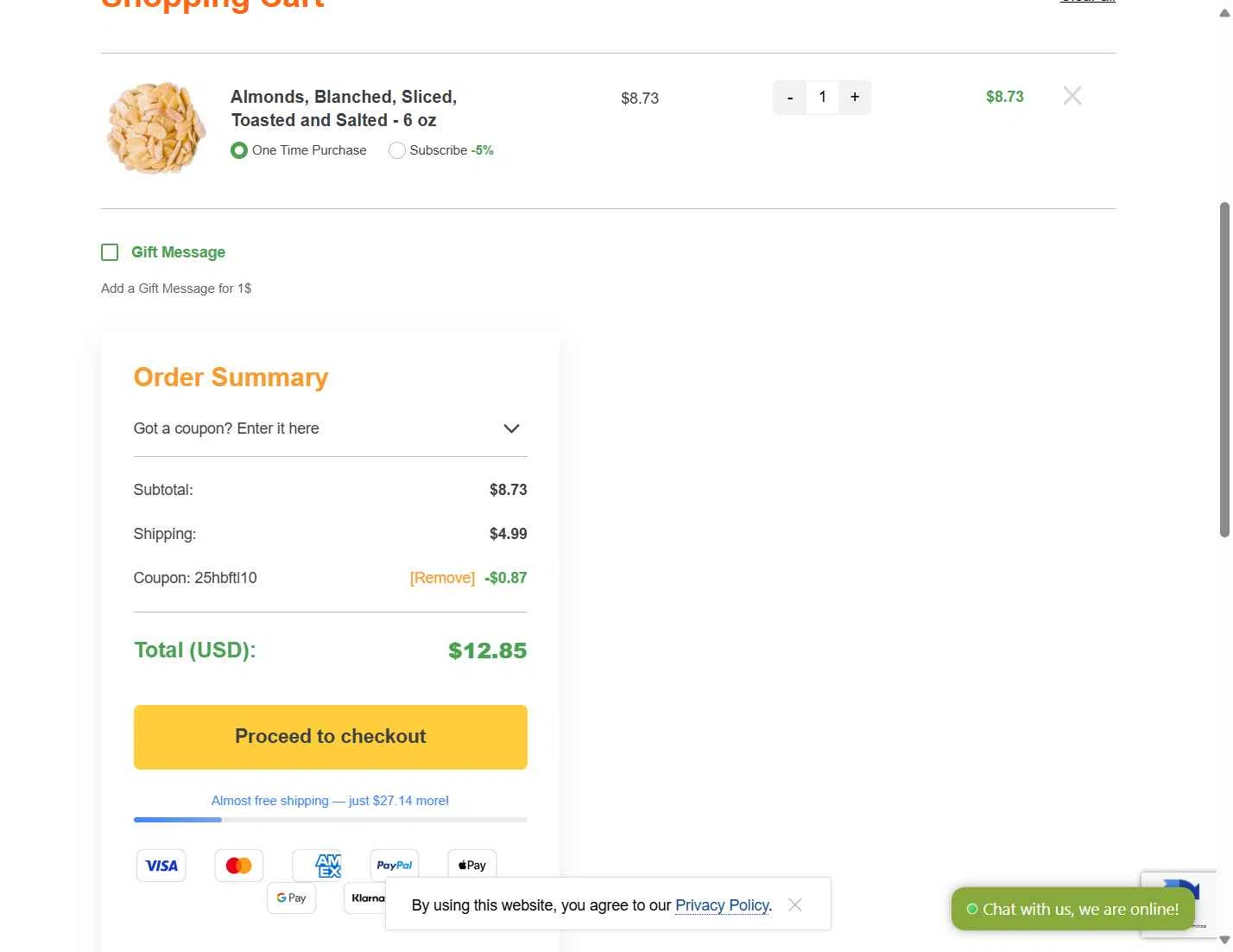 Food To Live checkout page showing Food To Live discount code box | Screenshot taken by SimplyCodes community member on Nov 1, 2025