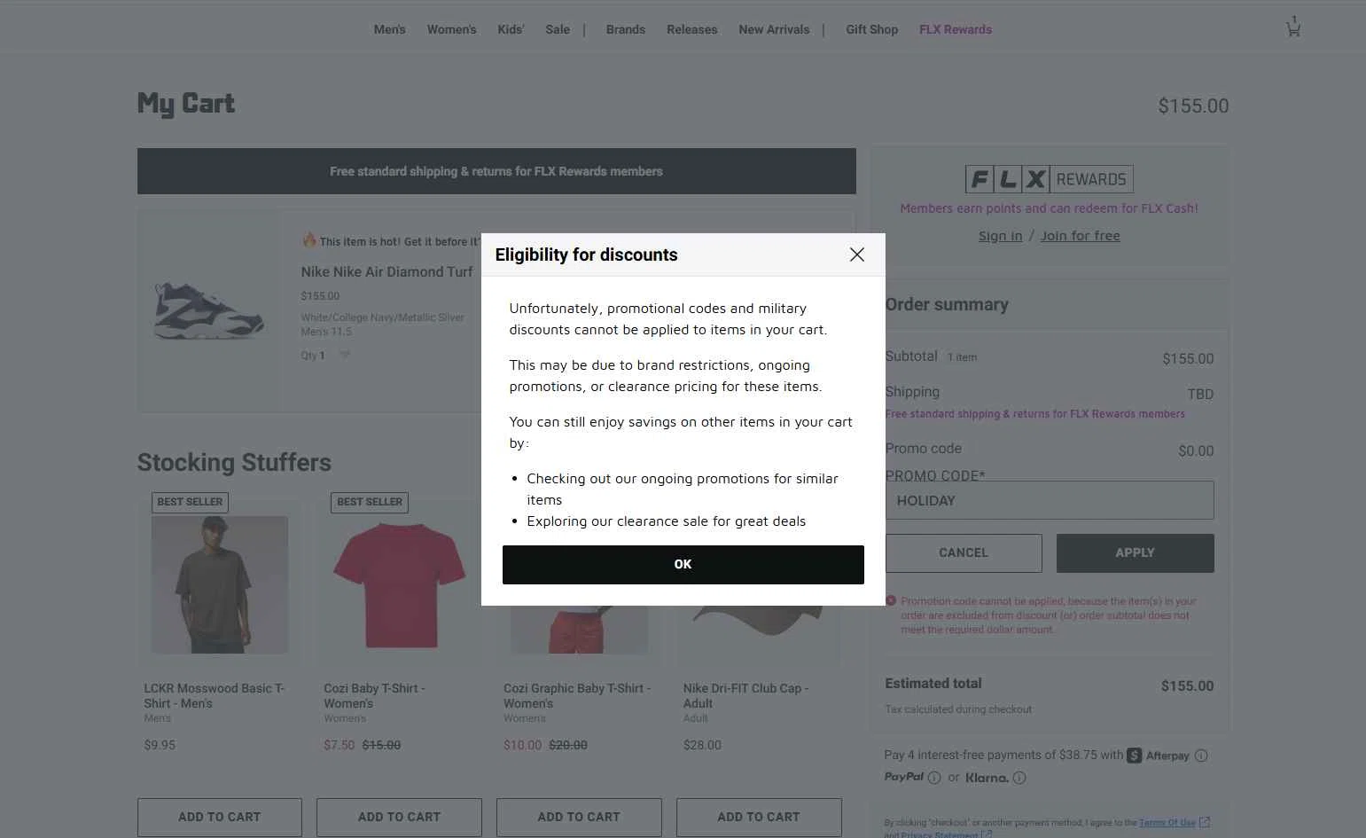 Footaction checkout page showing Footaction promo code box | Screenshot taken by SimplyCodes community member on Dec 24, 2025