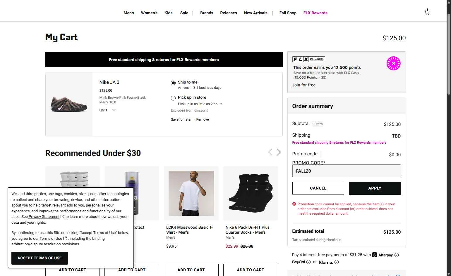 Footaction checkout page showing Footaction promo code box | Screenshot taken by SimplyCodes community member on Oct 17, 2025