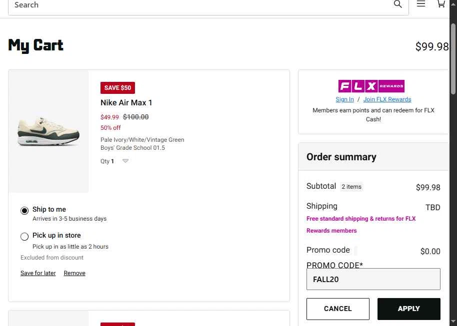 Footaction checkout page showing Footaction promo code box | Screenshot taken by SimplyCodes community member on Oct 25, 2025