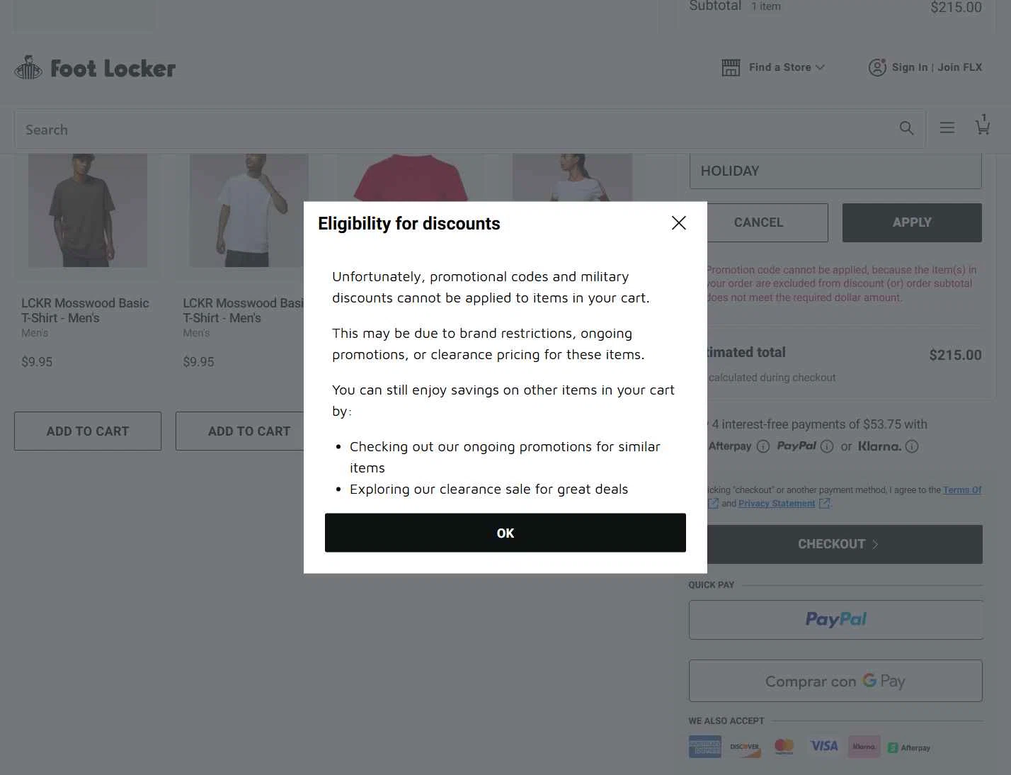 Footaction checkout page showing Footaction promo code box | Screenshot taken by SimplyCodes community member on Jan 19, 2026