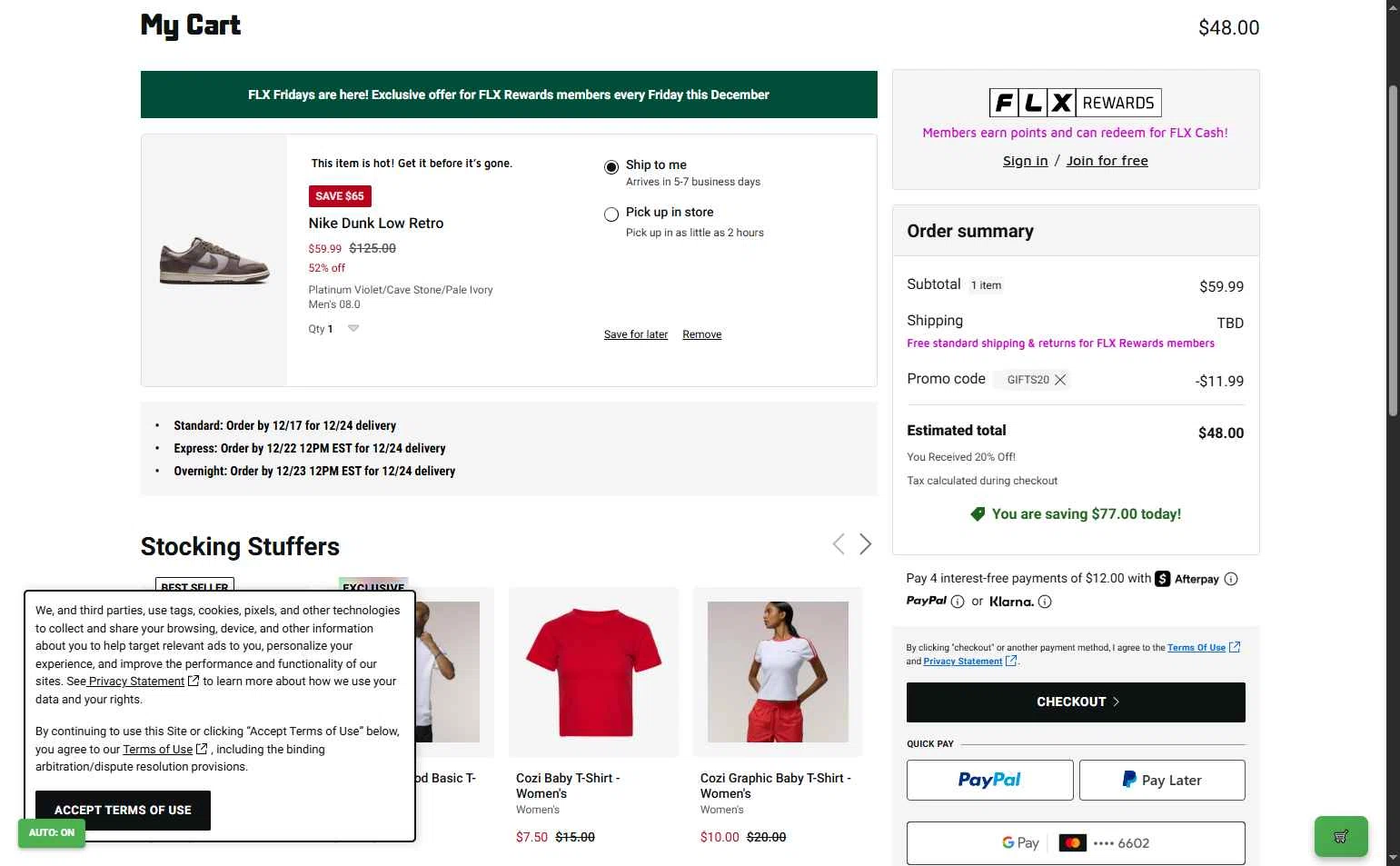 Footaction checkout page showing Footaction promo code box | Screenshot taken by SimplyCodes community member on Dec 12, 2025