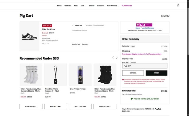 Foot Locker checkout page showing Foot Locker promo code box | Screenshot taken by SimplyCodes community member on Jun 9, 2025