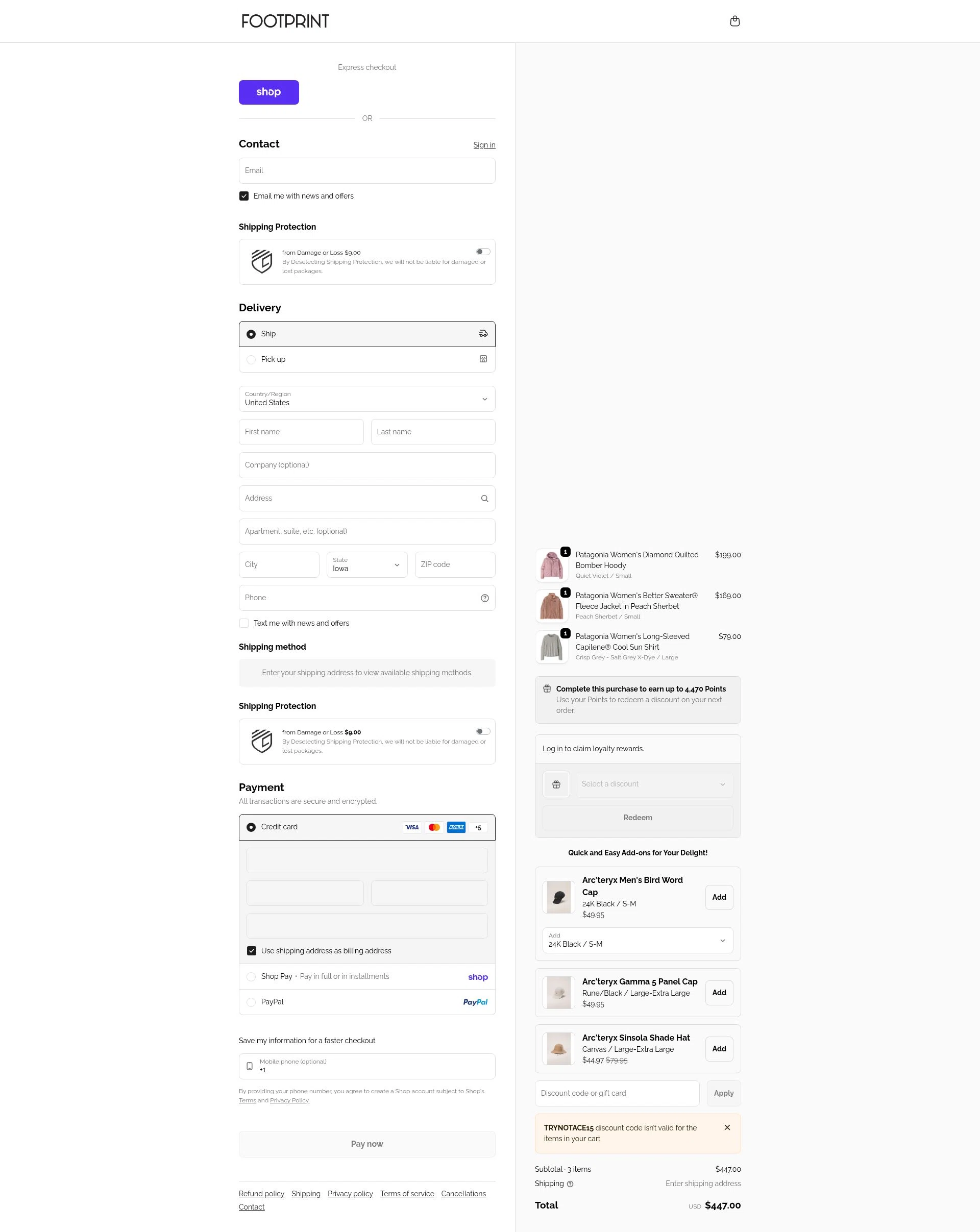 Footprint USA checkout page showing Footprint USA promo code box | Screenshot taken by SimplyCodes community member on Feb 21, 2026