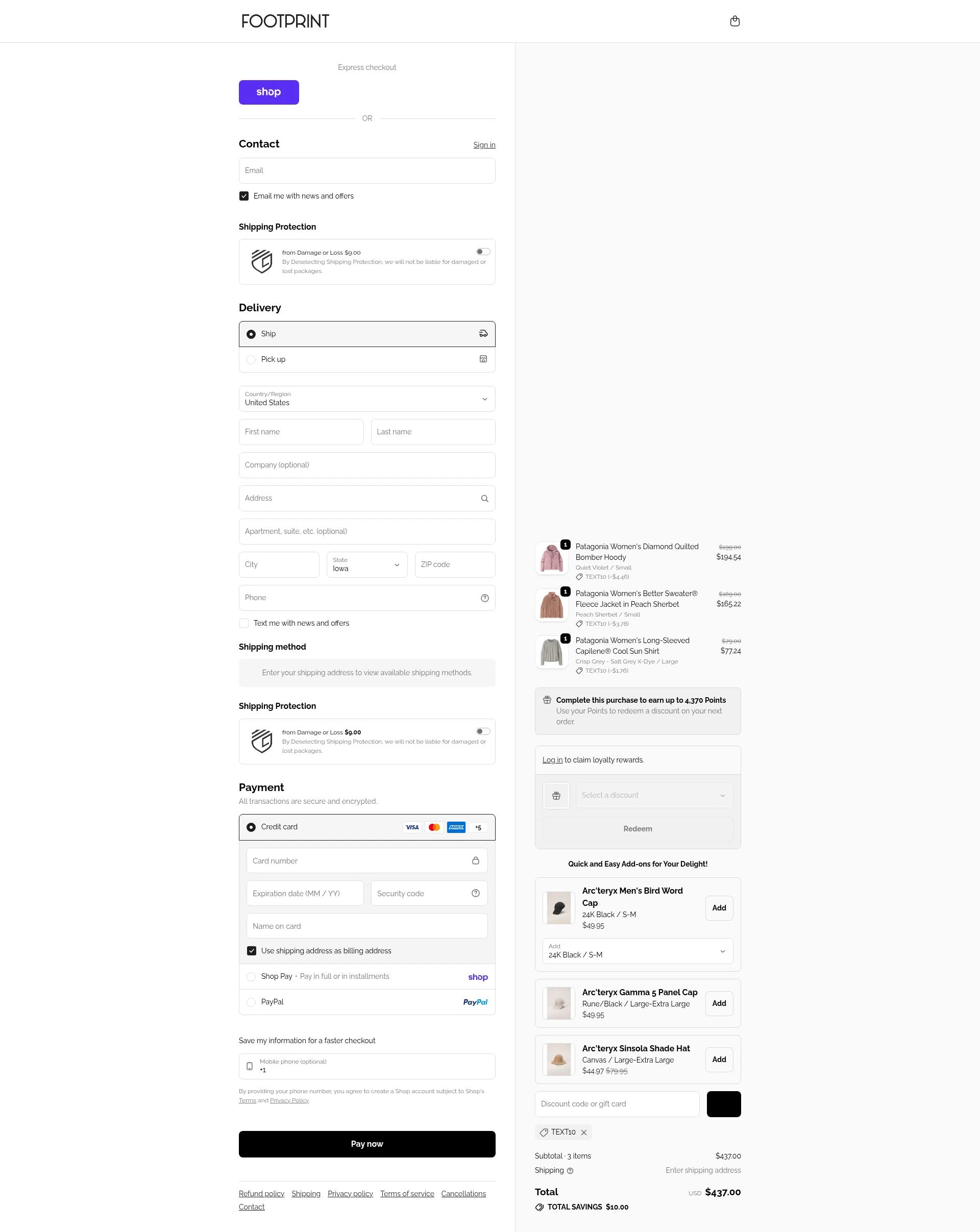 Footprint USA checkout page showing Footprint USA promo code box | Screenshot taken by SimplyCodes community member on Feb 21, 2026