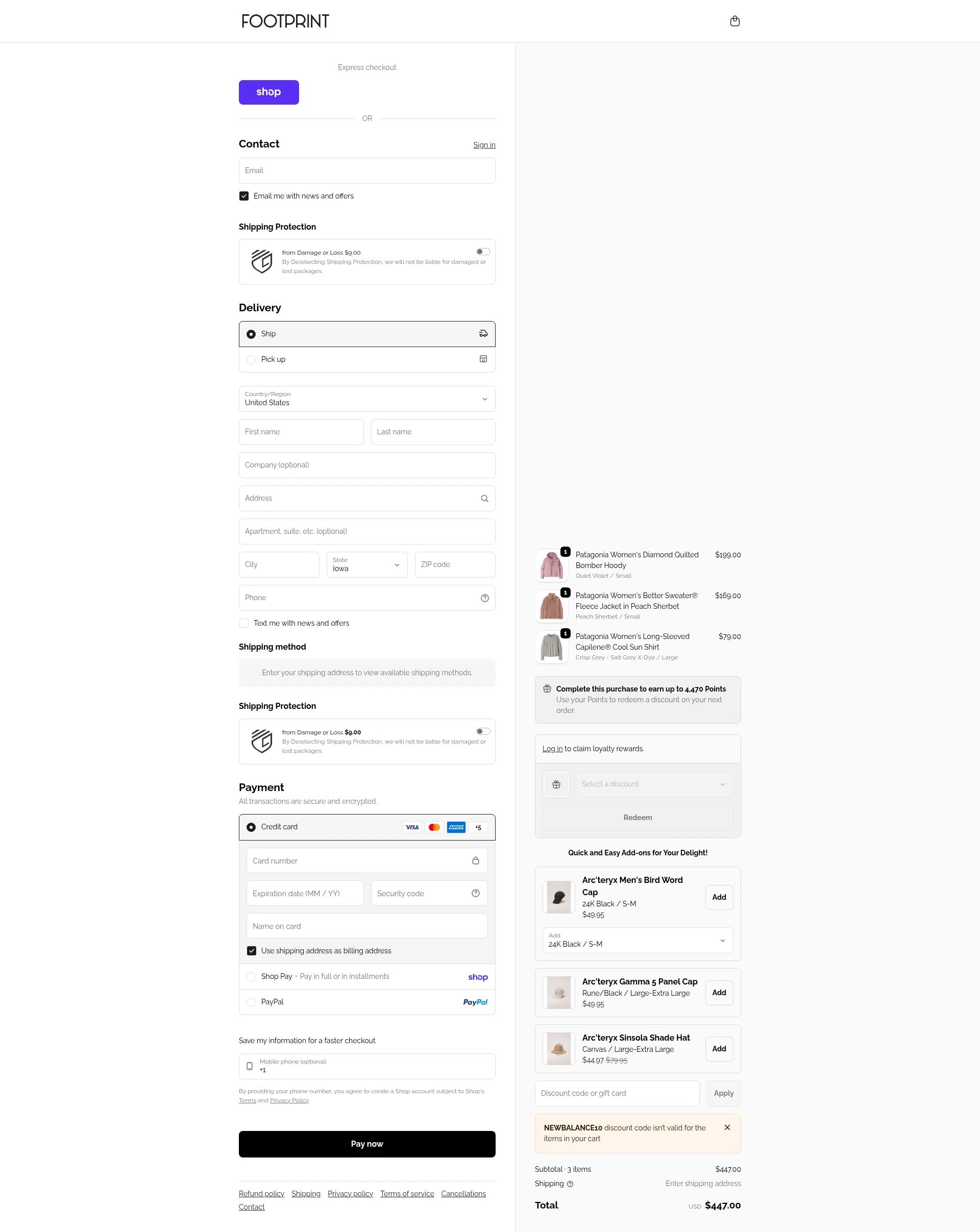 Footprint USA checkout page showing Footprint USA promo code box | Screenshot taken by SimplyCodes community member on Feb 21, 2026