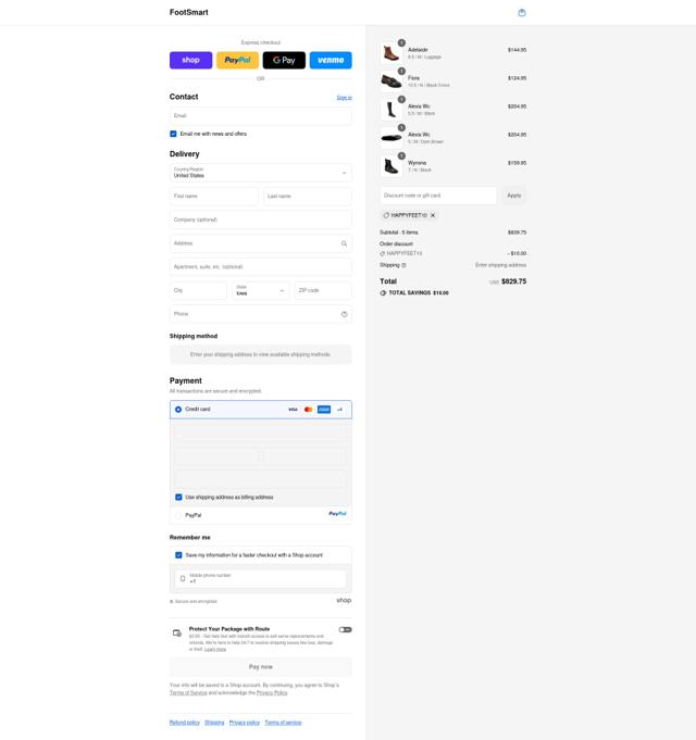 FootSmart checkout page showing FootSmart discount code box | Screenshot taken by SimplyCodes community member on Sep 12, 2025