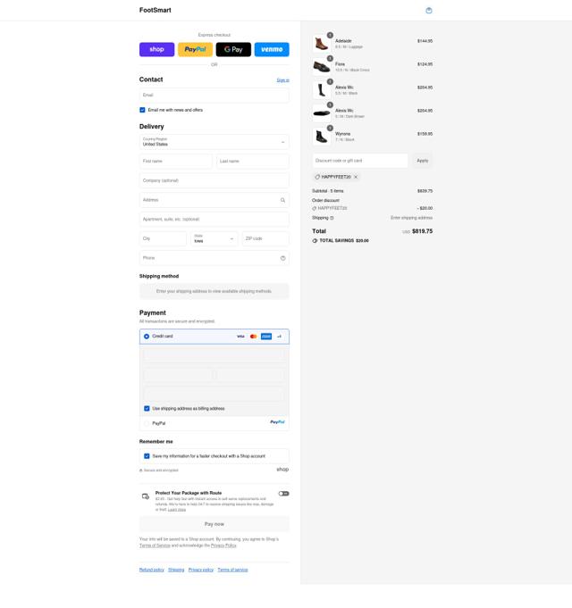 FootSmart checkout page showing FootSmart discount code box | Screenshot taken by SimplyCodes community member on Sep 12, 2025