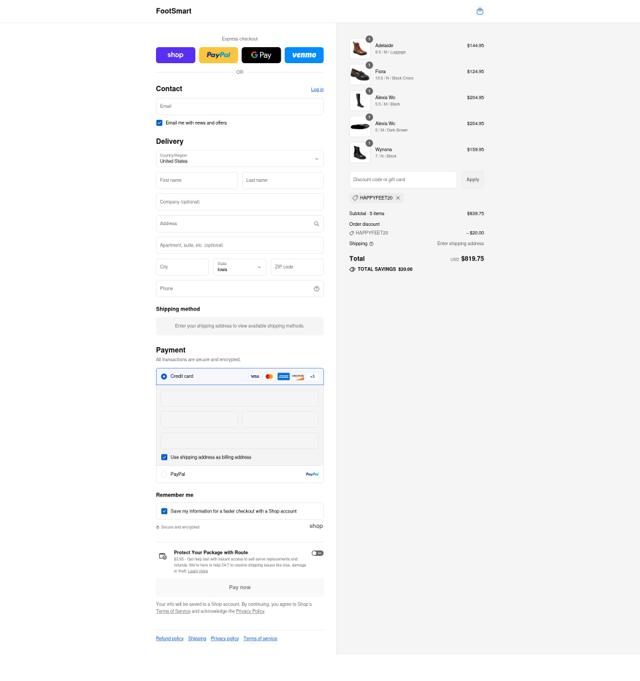 FootSmart checkout page showing FootSmart discount code box | Screenshot taken by SimplyCodes community member on Sep 4, 2025