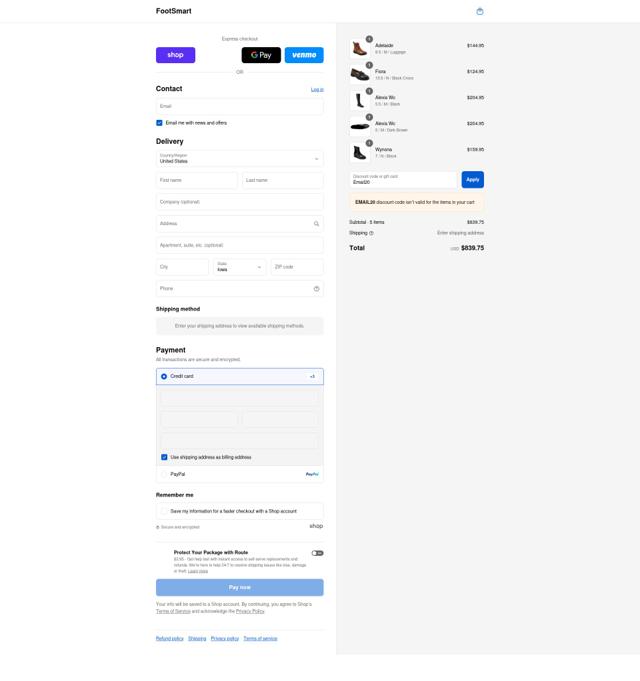 FootSmart checkout page showing FootSmart discount code box | Screenshot taken by SimplyCodes community member on Sep 8, 2025